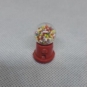 Miniature Red Bubblegum Machine – Dollhouse Accessory w/ Colorful "Candy" Beads